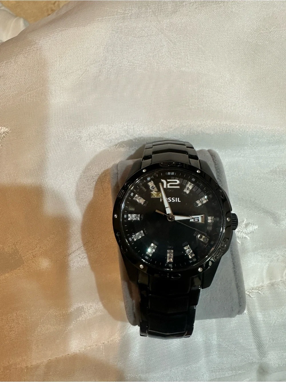 Fossil Black Men's Ceramic-Look Watch with Crystal Markers